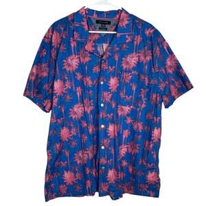 Tommy Hilfiger Hawaiian Shirt Men’s XXL Blue Pink Palm Tree Print Button Up